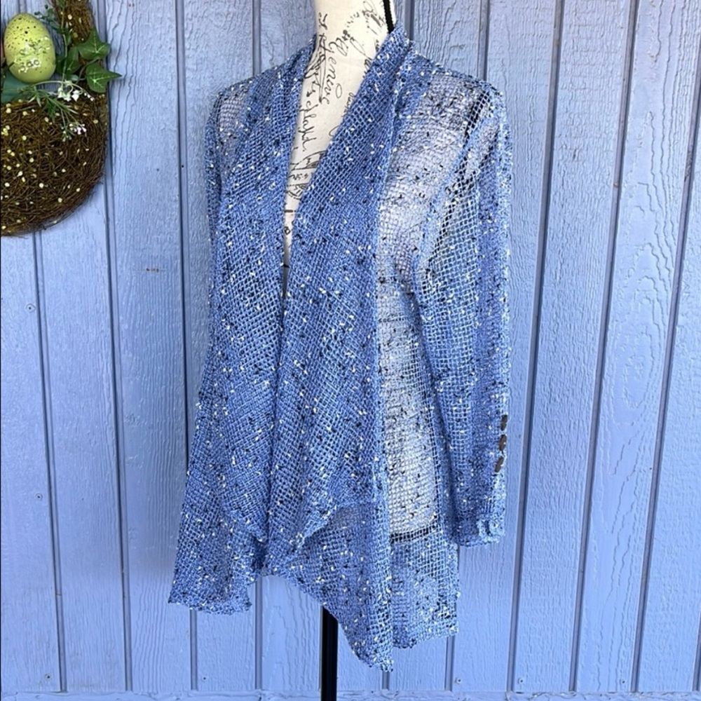 Lulu B Open Knit Blue Cardigan Size Medium - Picture 4 of 10